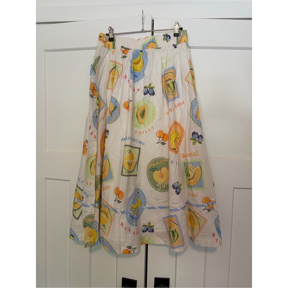 Prosperina Annie Orchard Print Apron Midi Skirt Linen Cotton Size M NWT Rare - Picture 9 of 11